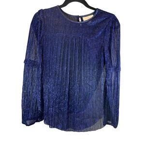 Anthropologie Moulinette Soeurs Metallic Blue Long Sleeve Top - XS